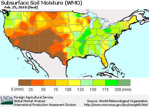 United States Subsurface Soil Moisture (WMO) Thematic Map For 2/19/2018 - 2/25/2018