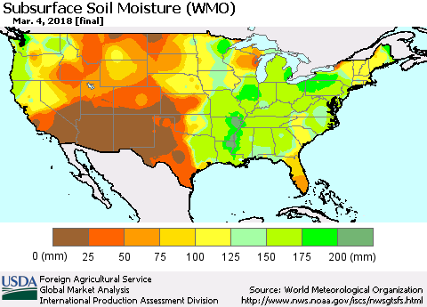 United States Subsurface Soil Moisture (WMO) Thematic Map For 2/26/2018 - 3/4/2018