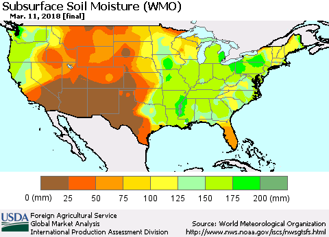 United States Subsurface Soil Moisture (WMO) Thematic Map For 3/5/2018 - 3/11/2018