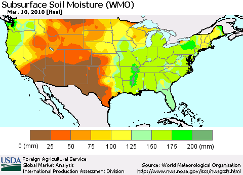 United States Subsurface Soil Moisture (WMO) Thematic Map For 3/12/2018 - 3/18/2018