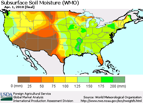 United States Subsurface Soil Moisture (WMO) Thematic Map For 3/26/2018 - 4/1/2018