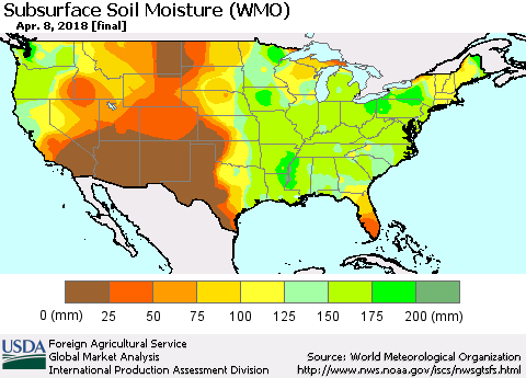 United States Subsurface Soil Moisture (WMO) Thematic Map For 4/2/2018 - 4/8/2018