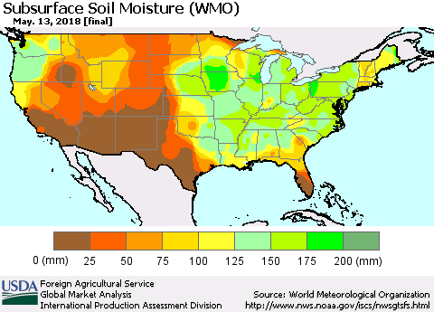 United States Subsurface Soil Moisture (WMO) Thematic Map For 5/7/2018 - 5/13/2018