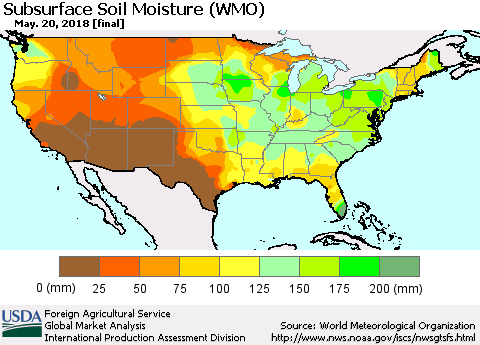 United States Subsurface Soil Moisture (WMO) Thematic Map For 5/14/2018 - 5/20/2018