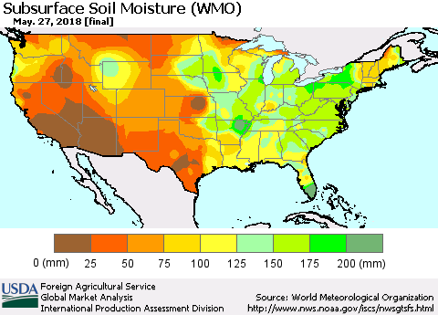 United States Subsurface Soil Moisture (WMO) Thematic Map For 5/21/2018 - 5/27/2018