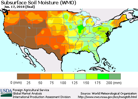 United States Subsurface Soil Moisture (WMO) Thematic Map For 6/11/2018 - 6/17/2018