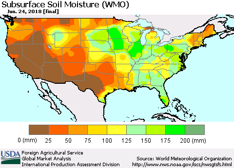 United States Subsurface Soil Moisture (WMO) Thematic Map For 6/18/2018 - 6/24/2018