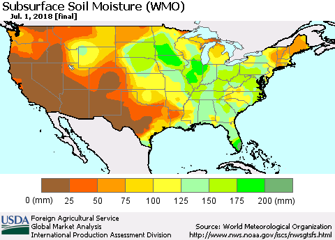 United States Subsurface Soil Moisture (WMO) Thematic Map For 6/25/2018 - 7/1/2018