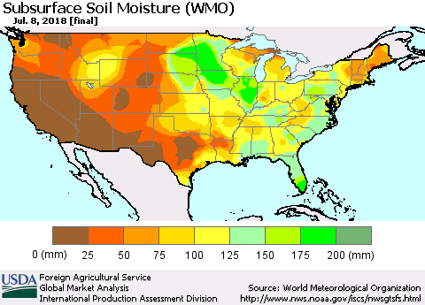 United States Subsurface Soil Moisture (WMO) Thematic Map For 7/2/2018 - 7/8/2018