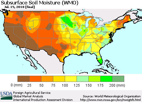 United States Subsurface Soil Moisture (WMO) Thematic Map For 7/9/2018 - 7/15/2018