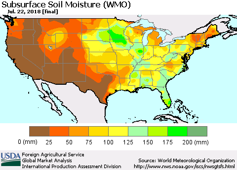 United States Subsurface Soil Moisture (WMO) Thematic Map For 7/16/2018 - 7/22/2018