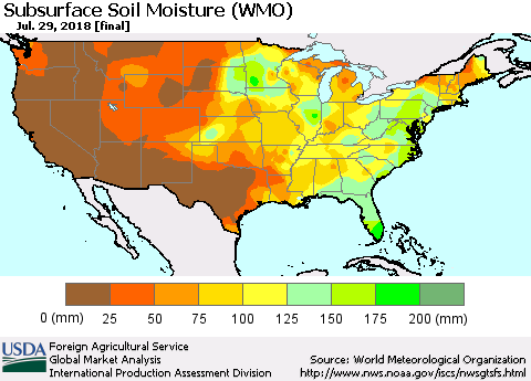 United States Subsurface Soil Moisture (WMO) Thematic Map For 7/23/2018 - 7/29/2018
