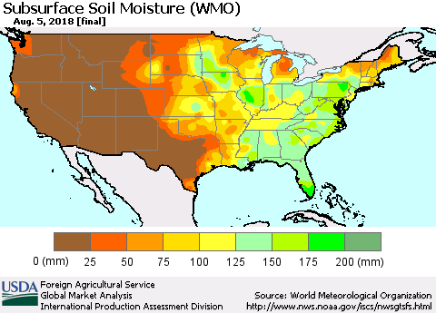 United States Subsurface Soil Moisture (WMO) Thematic Map For 7/30/2018 - 8/5/2018
