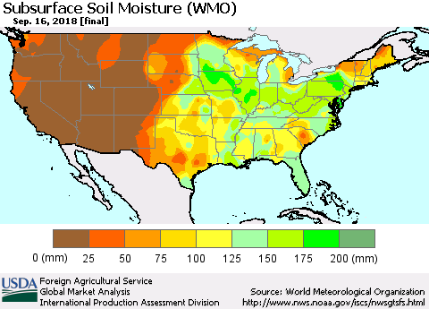 United States Subsurface Soil Moisture (WMO) Thematic Map For 9/10/2018 - 9/16/2018
