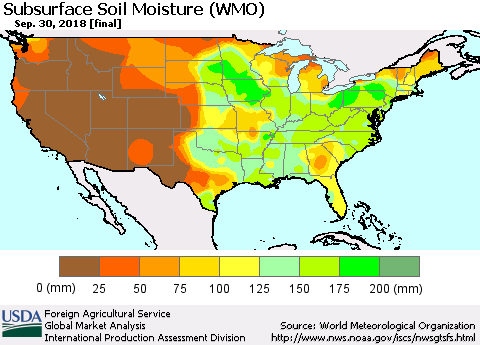 United States Subsurface Soil Moisture (WMO) Thematic Map For 9/24/2018 - 9/30/2018