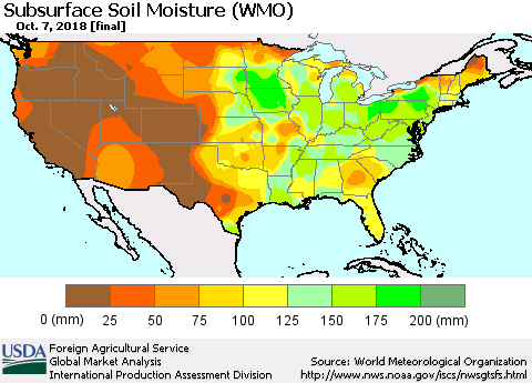 United States Subsurface Soil Moisture (WMO) Thematic Map For 10/1/2018 - 10/7/2018