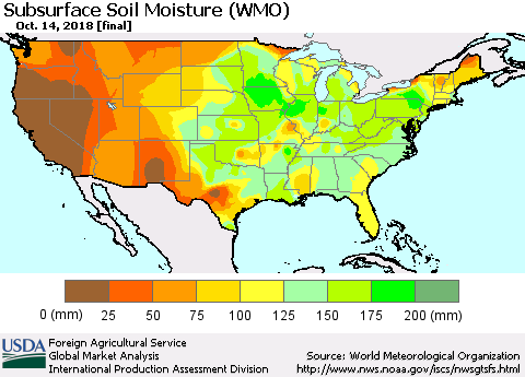 United States Subsurface Soil Moisture (WMO) Thematic Map For 10/8/2018 - 10/14/2018