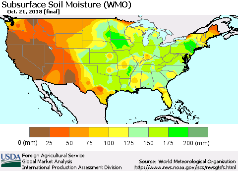 United States Subsurface Soil Moisture (WMO) Thematic Map For 10/15/2018 - 10/21/2018
