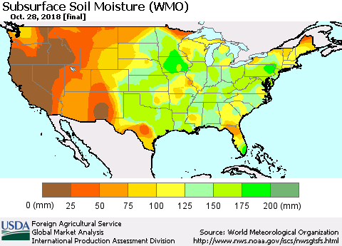 United States Subsurface Soil Moisture (WMO) Thematic Map For 10/22/2018 - 10/28/2018