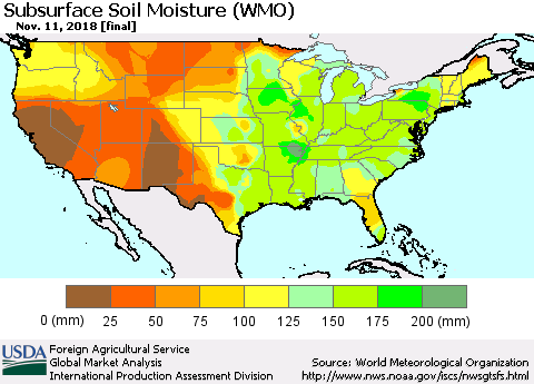 United States Subsurface Soil Moisture (WMO) Thematic Map For 11/5/2018 - 11/11/2018
