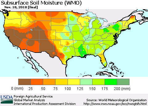 United States Subsurface Soil Moisture (WMO) Thematic Map For 11/12/2018 - 11/18/2018