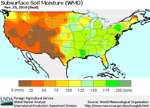 United States Subsurface Soil Moisture (WMO) Thematic Map For 11/19/2018 - 11/25/2018
