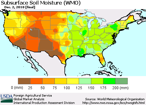 United States Subsurface Soil Moisture (WMO) Thematic Map For 11/26/2018 - 12/2/2018