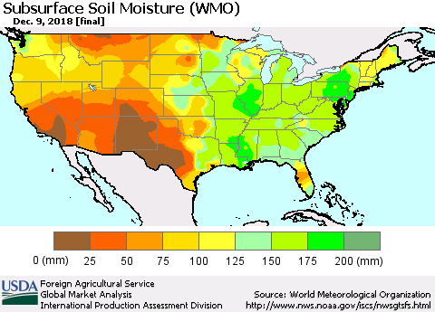 United States Subsurface Soil Moisture (WMO) Thematic Map For 12/3/2018 - 12/9/2018