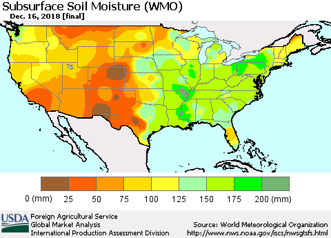 United States Subsurface Soil Moisture (WMO) Thematic Map For 12/10/2018 - 12/16/2018