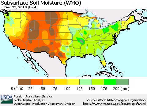United States Subsurface Soil Moisture (WMO) Thematic Map For 12/17/2018 - 12/23/2018