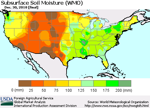 United States Subsurface Soil Moisture (WMO) Thematic Map For 12/24/2018 - 12/30/2018