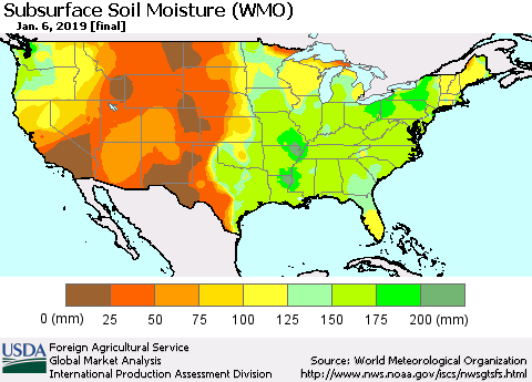 United States Subsurface Soil Moisture (WMO) Thematic Map For 12/31/2018 - 1/6/2019