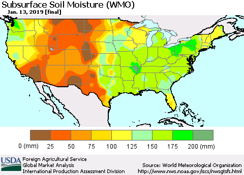 United States Subsurface Soil Moisture (WMO) Thematic Map For 1/7/2019 - 1/13/2019
