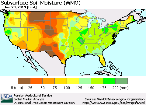 United States Subsurface Soil Moisture (WMO) Thematic Map For 1/14/2019 - 1/20/2019