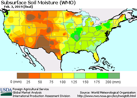 United States Subsurface Soil Moisture (WMO) Thematic Map For 1/28/2019 - 2/3/2019
