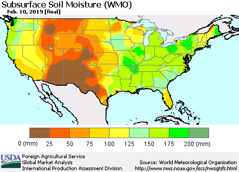 United States Subsurface Soil Moisture (WMO) Thematic Map For 2/4/2019 - 2/10/2019