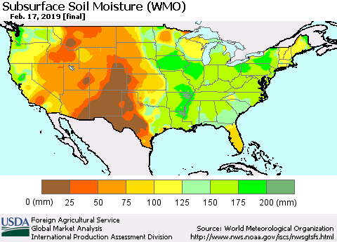 United States Subsurface Soil Moisture (WMO) Thematic Map For 2/11/2019 - 2/17/2019