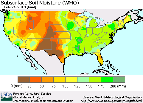 United States Subsurface Soil Moisture (WMO) Thematic Map For 2/18/2019 - 2/24/2019