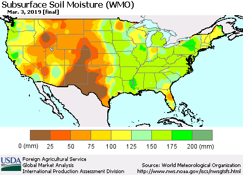 United States Subsurface Soil Moisture (WMO) Thematic Map For 2/25/2019 - 3/3/2019