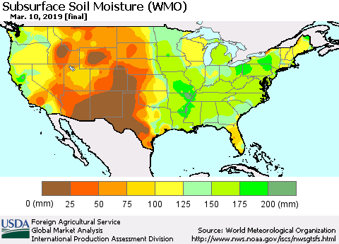 United States Subsurface Soil Moisture (WMO) Thematic Map For 3/4/2019 - 3/10/2019