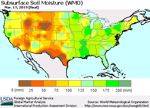United States Subsurface Soil Moisture (WMO) Thematic Map For 3/11/2019 - 3/17/2019