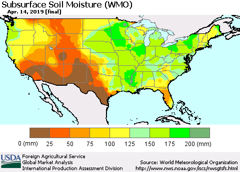 United States Subsurface Soil Moisture (WMO) Thematic Map For 4/8/2019 - 4/14/2019