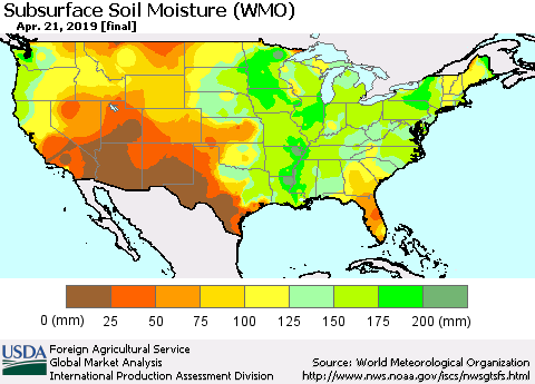 United States Subsurface Soil Moisture (WMO) Thematic Map For 4/15/2019 - 4/21/2019