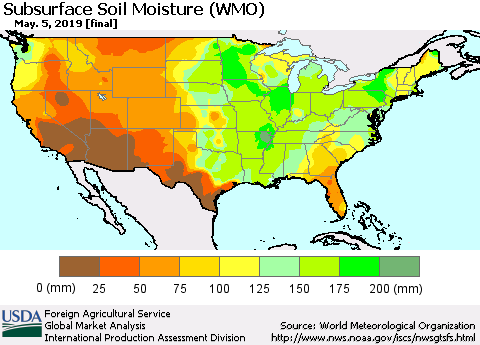 United States Subsurface Soil Moisture (WMO) Thematic Map For 4/29/2019 - 5/5/2019