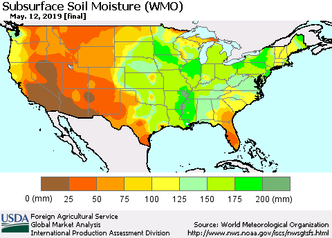 United States Subsurface Soil Moisture (WMO) Thematic Map For 5/6/2019 - 5/12/2019