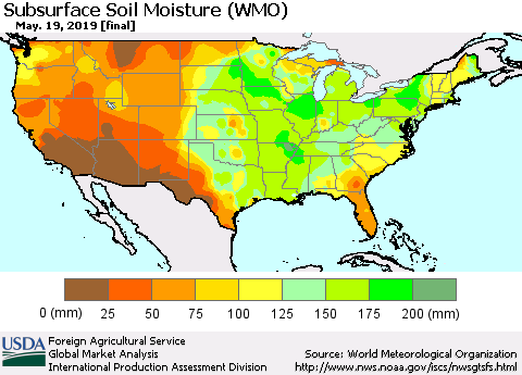 United States Subsurface Soil Moisture (WMO) Thematic Map For 5/13/2019 - 5/19/2019