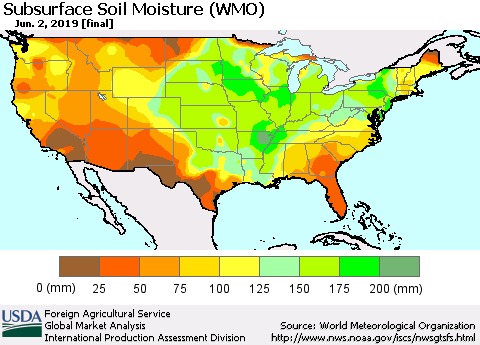 United States Subsurface Soil Moisture (WMO) Thematic Map For 5/27/2019 - 6/2/2019