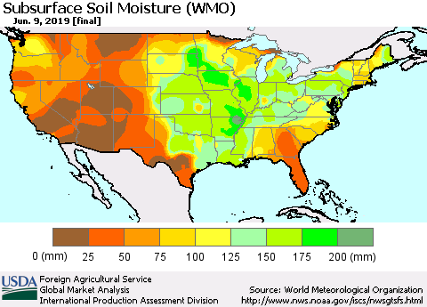 United States Subsurface Soil Moisture (WMO) Thematic Map For 6/3/2019 - 6/9/2019