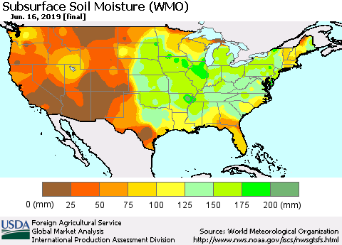 United States Subsurface Soil Moisture (WMO) Thematic Map For 6/10/2019 - 6/16/2019