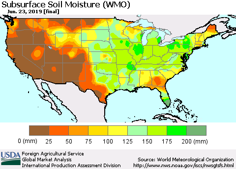 United States Subsurface Soil Moisture (WMO) Thematic Map For 6/17/2019 - 6/23/2019